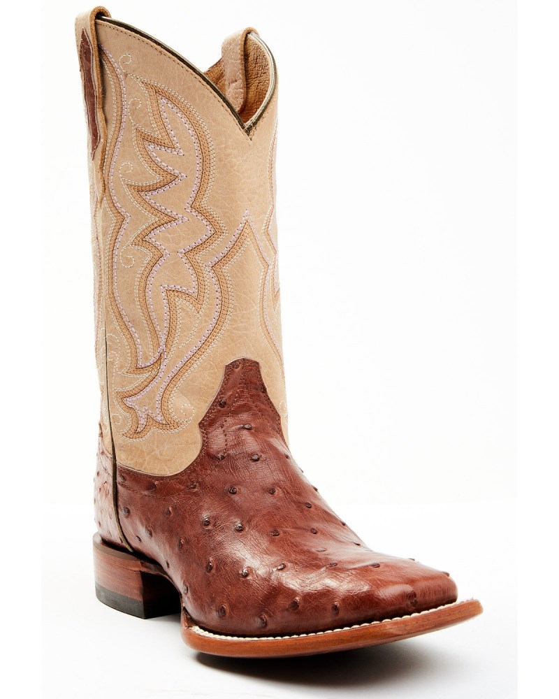 Shyanne Women's Olivia Exotic Ostrich Quill Western Boots - Broad Square Toe | Brown