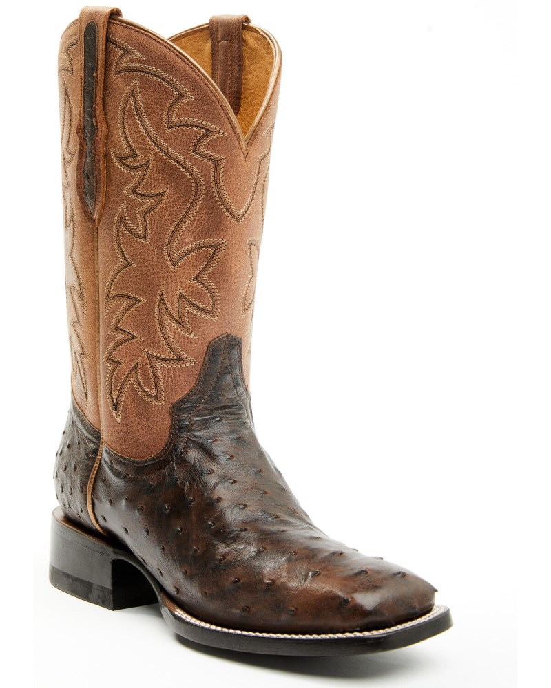 Shyanne Women's Mia Exotic Full Quill Ostrich Western Boots - Broad Square Toe | Chocolate