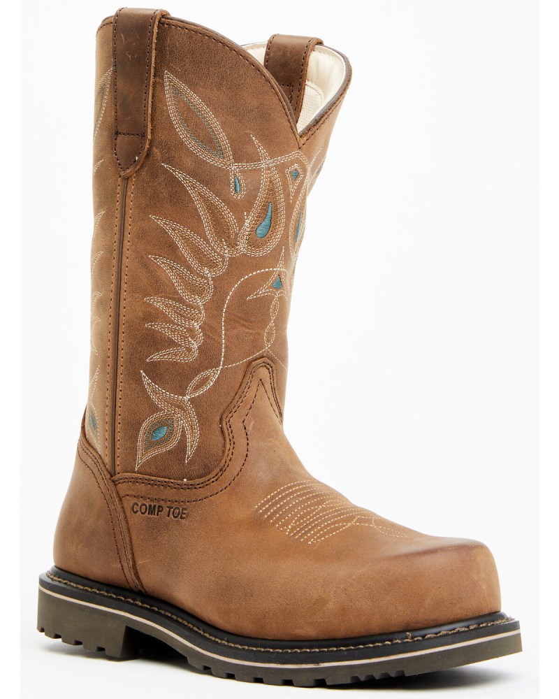 Shyanne Women's Pull-On Western Work Boots - Composite Toe | Brown