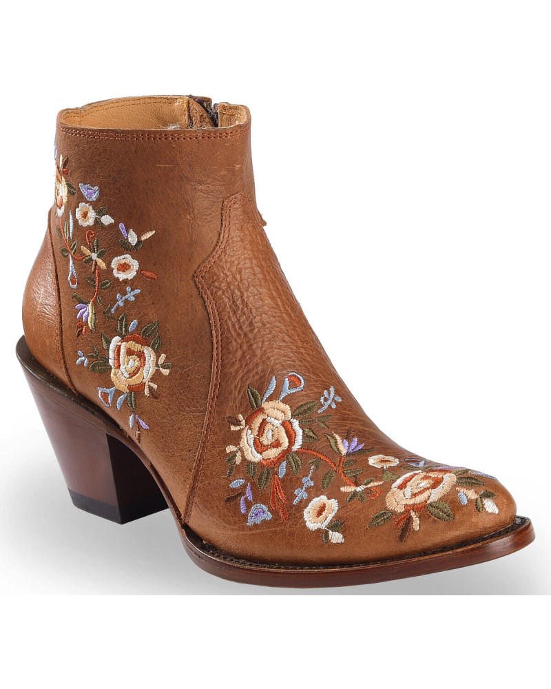 Shyanne Women's Millie Floral Embroidered Booties - Round Toe | Brown