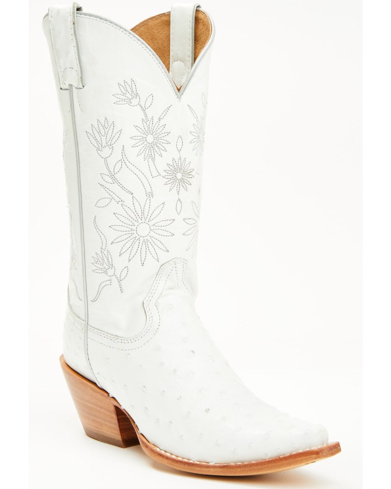 Shyanne Women's Daisie Exotic Full Quill Ostrich Western Boots - Snip Toe | White