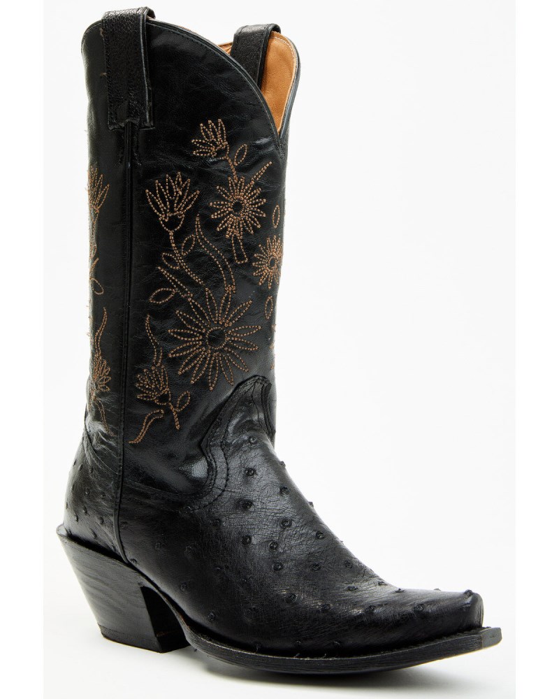 Shyanne Women's Daisie Exotic Full Quill Ostrich Western Boots - Snip Toe | Black