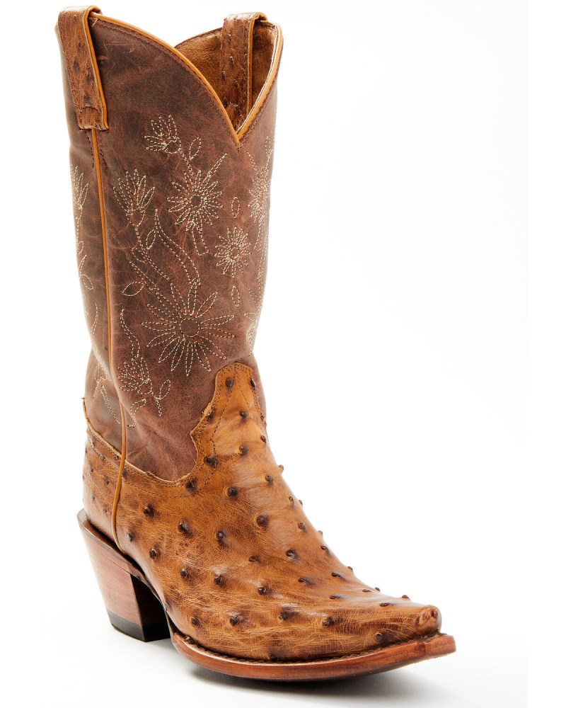 Shyanne Women's Daisie Exotic Full Quill Ostrich Western Boots - Snip Toe | Tan