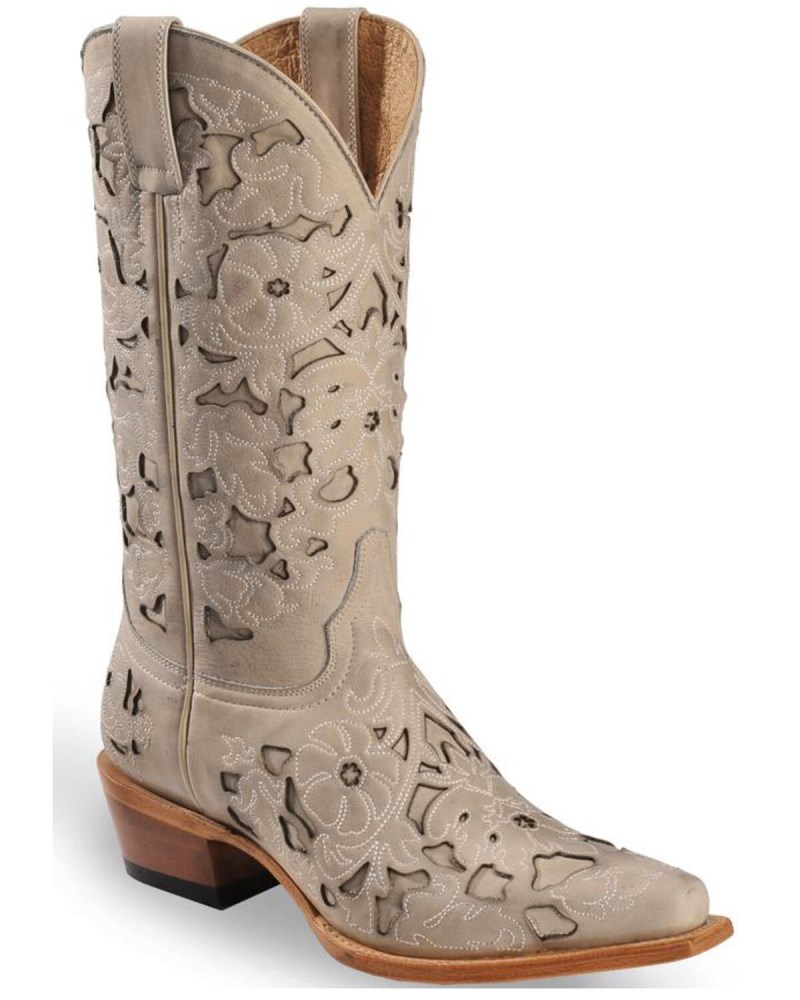 Shyanne Women's Laser Cut Western Boots - Snip Toe | White