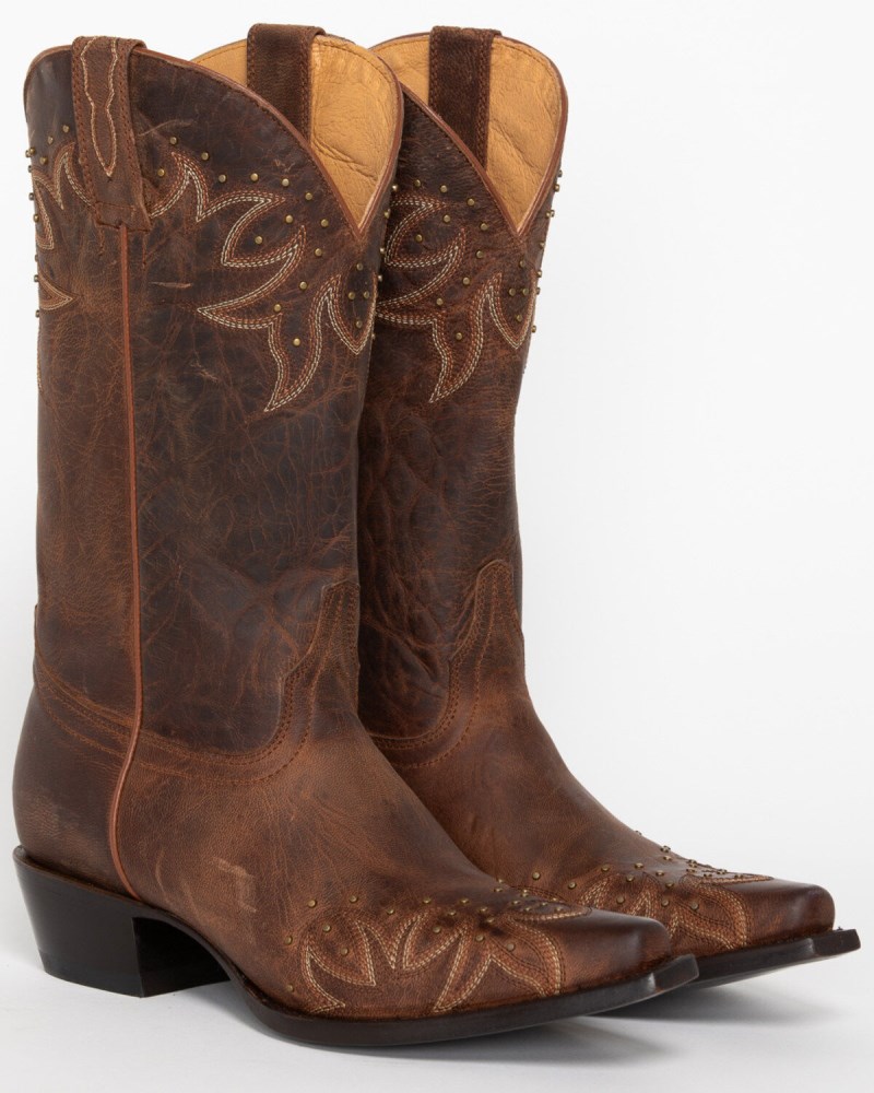 Shyanne Women's Studded Wing Tip Cowgirl Boots - Snip Toe | Brown