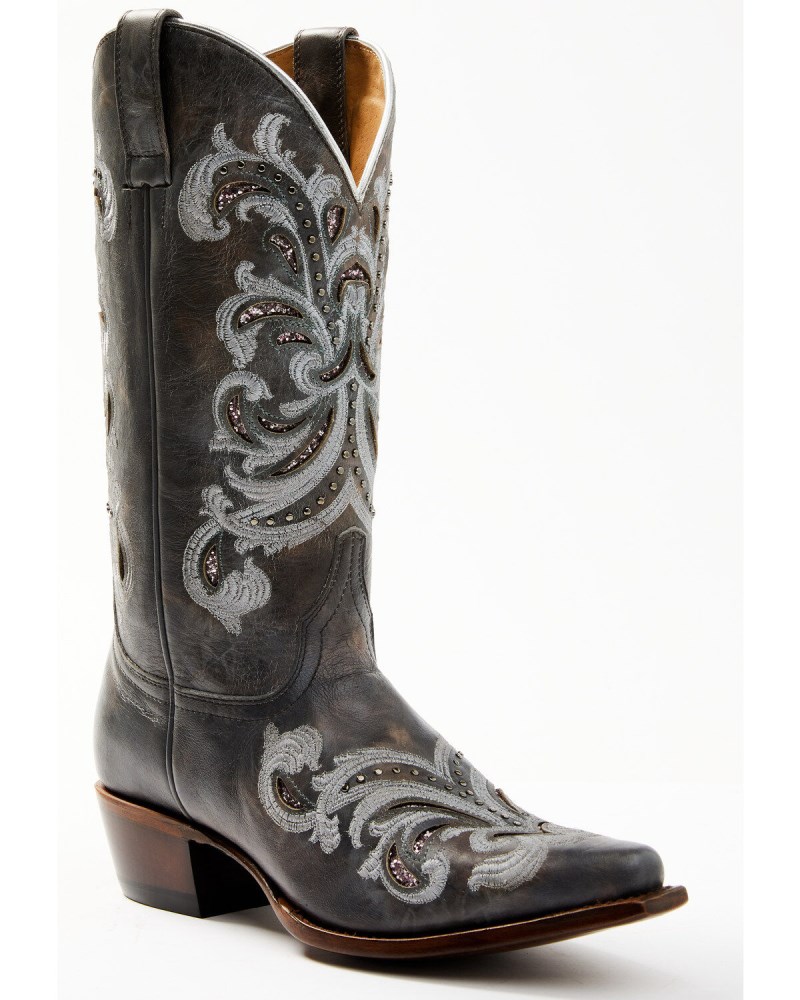 Shyanne Women's Iona Floral Studded Western Boots - Snip Toe | Grey
