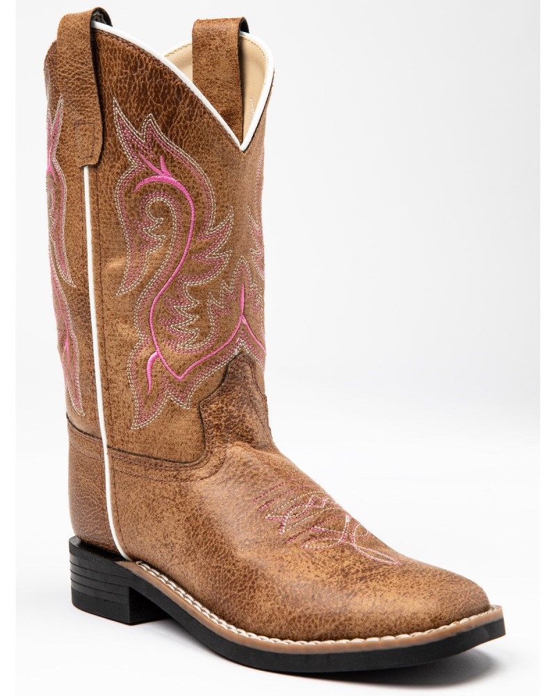 Shyanne Girls' Madison Faux Leather Western Boots - Square Toe | Brown/pink