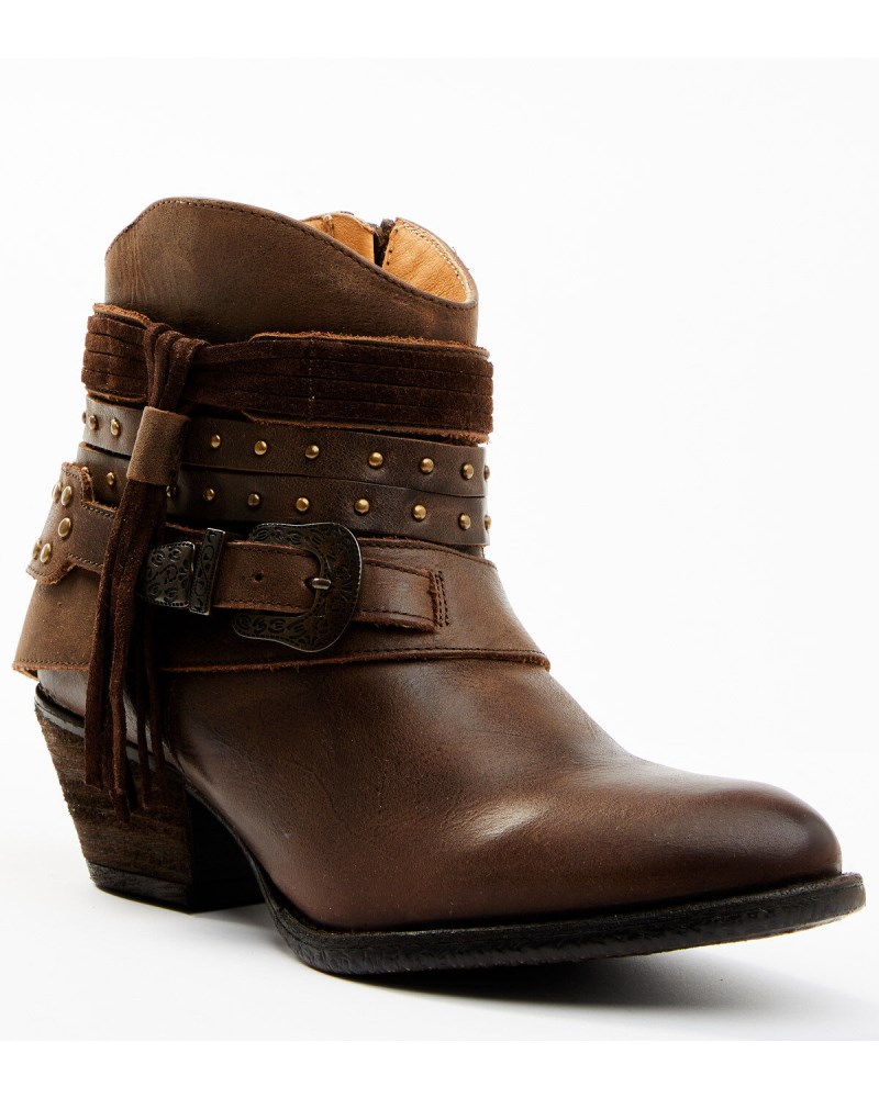 Shyanne Women's Sevilla Buckle Fringe Western Booties - Round Toe | Brown
