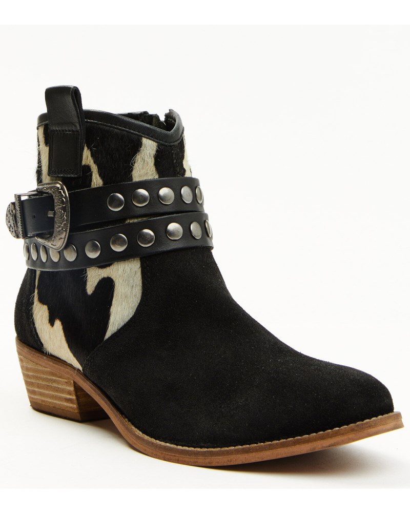 Shyanne Women's Bess Cow Print Western Booties - Round Toe | Black