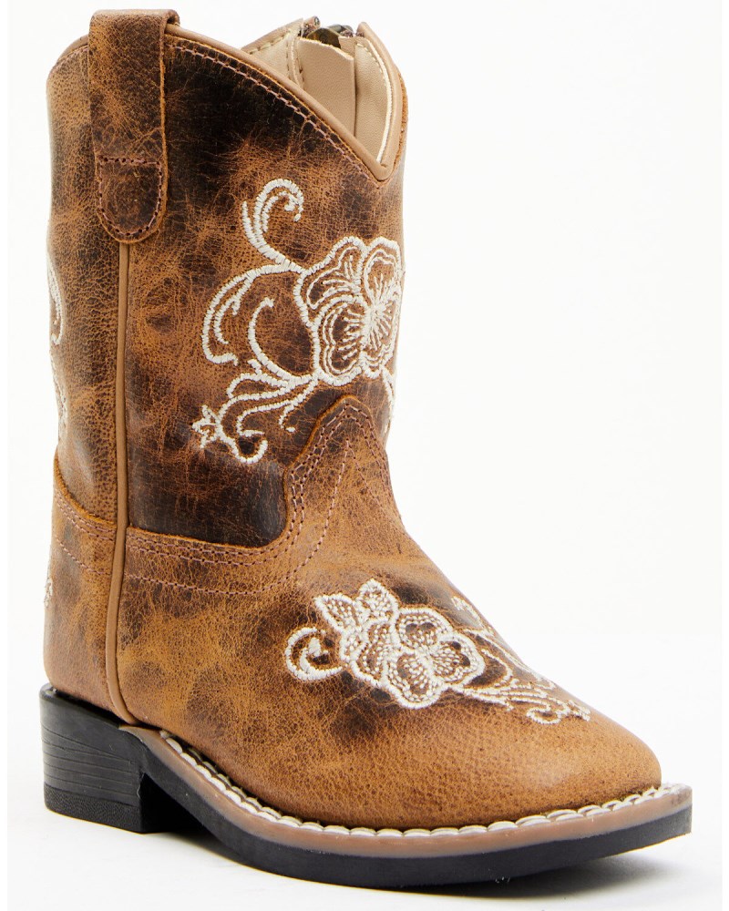 Shyanne Toddler Girls' Little Bitty Lasy Western Boots - Broad Square Toe | Brown