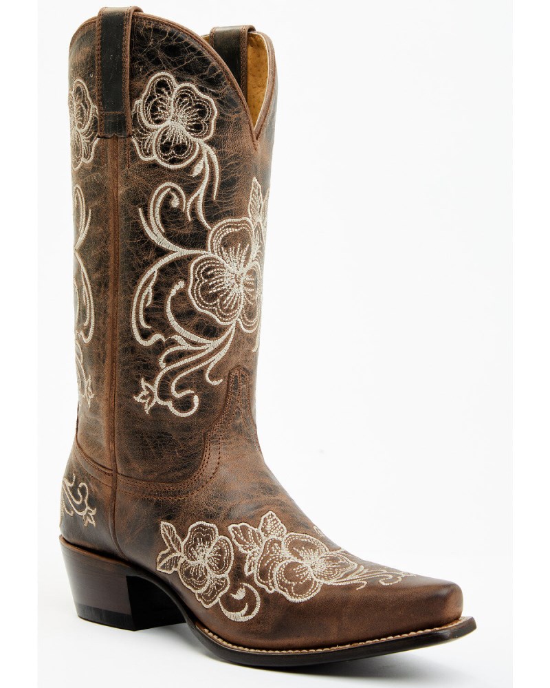 Shyanne Women's Lasy Floral Embroidered Western Boots - Snip Toe | Brown