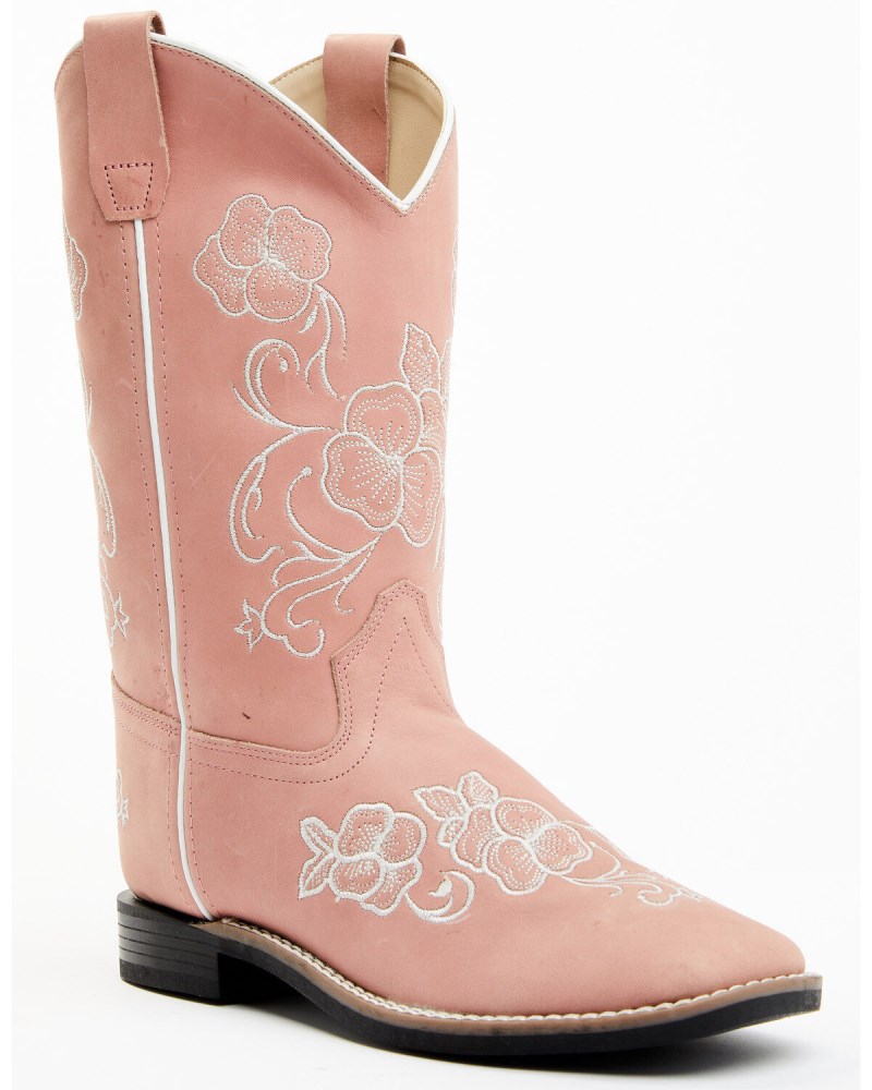 Shyanne Girls' Little Lasy Floral Embroidered Leather Western Boots - Broad Square Toe | Pink