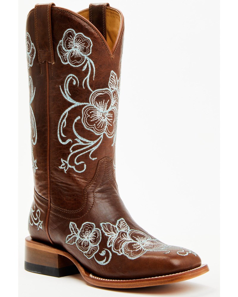 Shyanne Women's Lasy Floral Embroidered Western Boots - Broad Square Toe | Turquoise