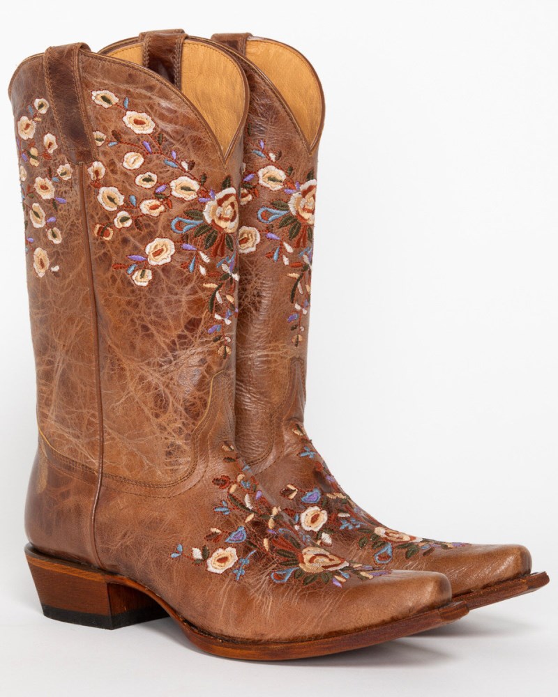 Shyanne Women's Maisie Floral Embroidered Western Leather Boots - Snip Toe | Brown