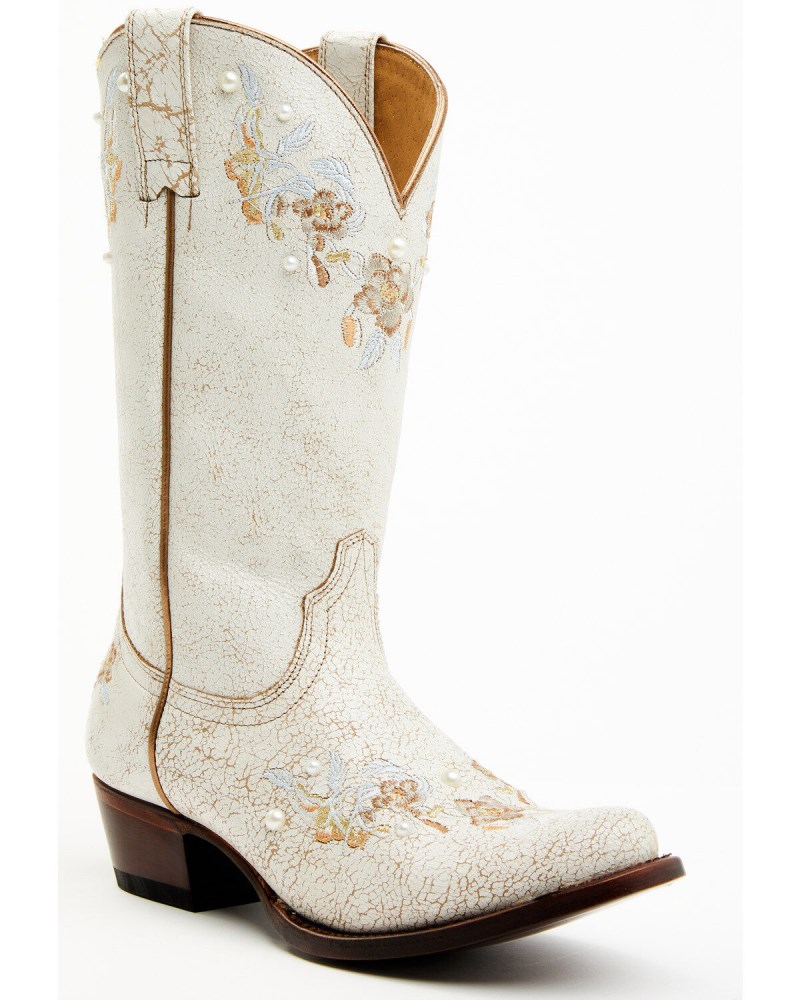 Shyanne Women's Byrdie Crack Embroidered Western Boots - Round Toe | Ivory