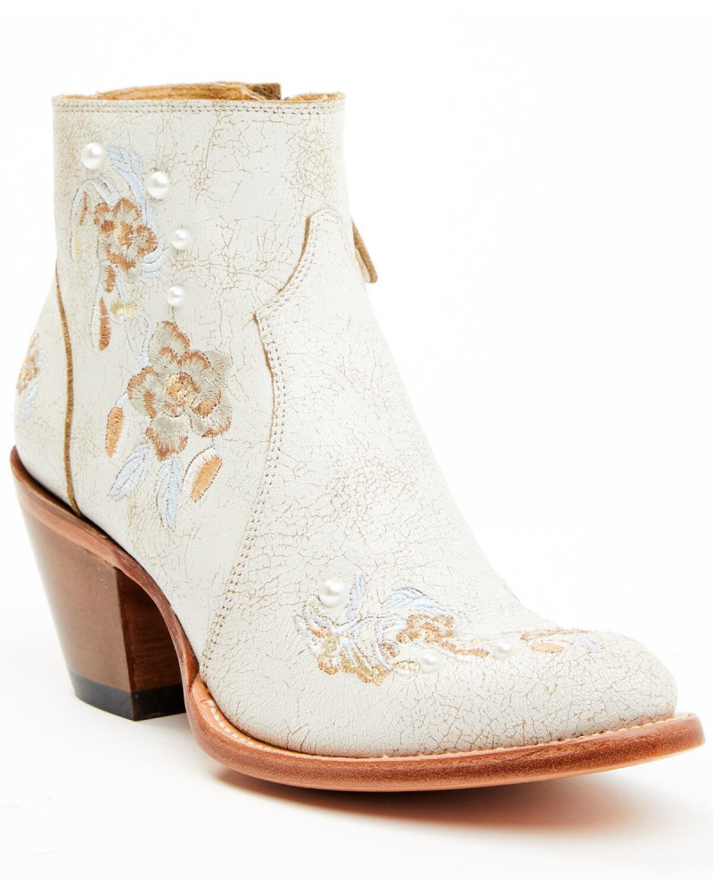 Shyanne Women's Carine Crackadela Floral Western Fashion Booties - Round Toe | White