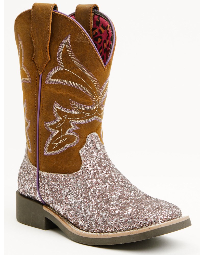 Shyanne Girls' Avery Glitter Western Boots - Broad Square Toe | Purple