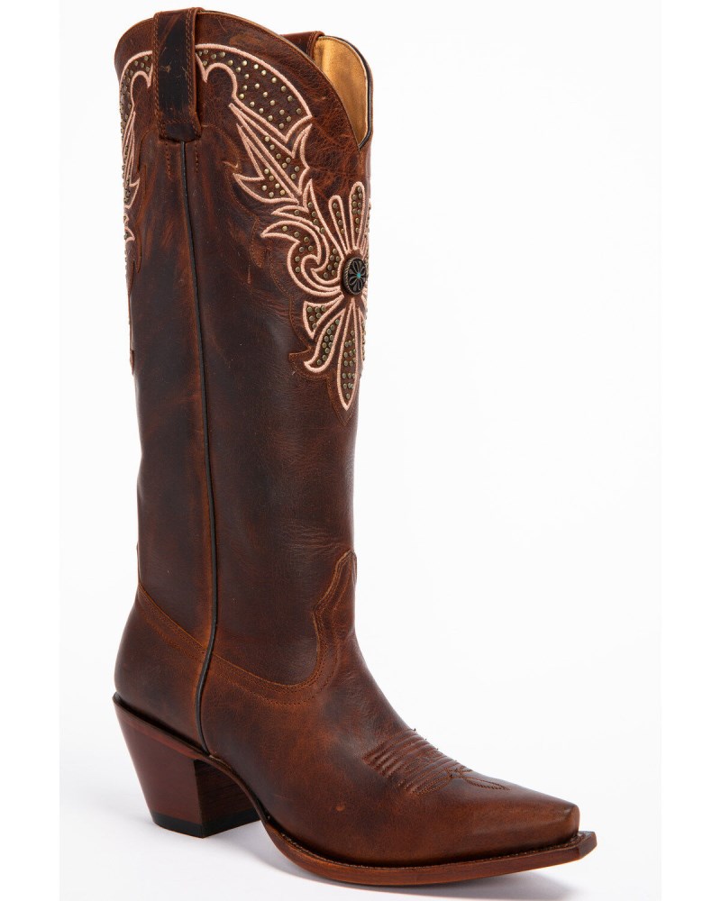 Shyanne Women's Mariel Floral Embroidered Studded Concho Western Boots - Snip Toe | Brown